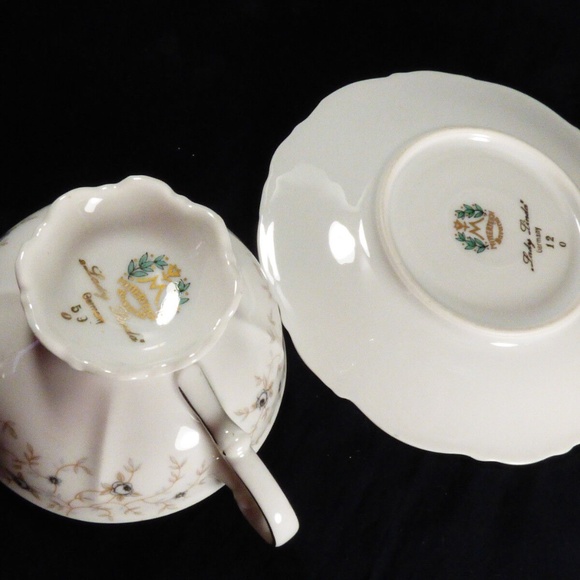 Tea cup & saucer set Mitterteich Bavaria Germany Lady Linda blue rose pattern - Picture 7 of 8